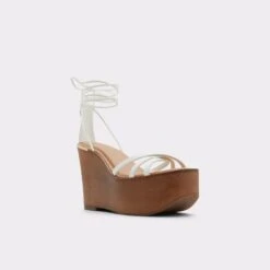 SaleLamarinaStrappy Wedge Sandal - Wedge Heel -Trendy Soles Sales Store lamarina white 100 001 043 alt3 sq gy 2000x2000